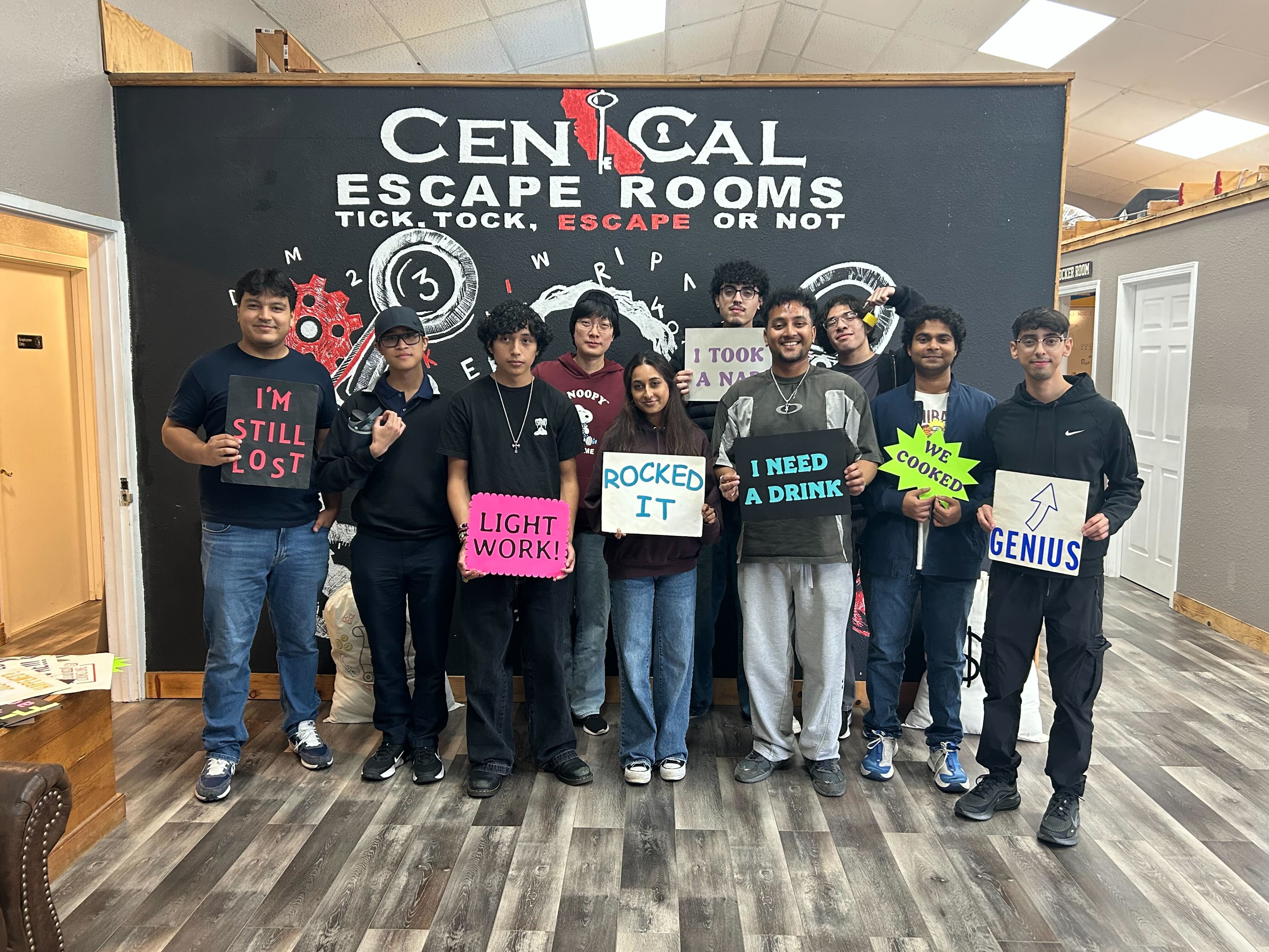 Group photo from the Spring 2026 escape room event